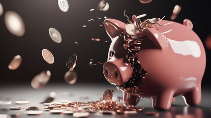 Wall Mural - A piggy bank is bursting with coins. 