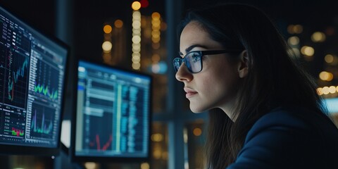femme analysant des données numériques, économique, financière. codage, et cybersécurité, menace inf