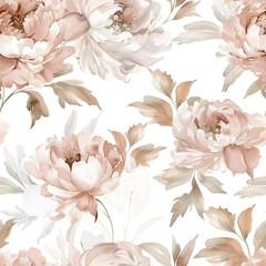 Wall Mural - Watercolor seamless glamour neutral pink peoniess pattern background