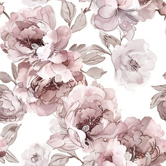 Wall Mural - Watercolor peonies seamless floral pattern