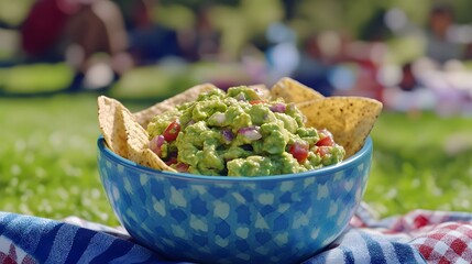 Wall Mural - Guacamole and Chips at a Picnic