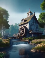 Wall Mural - Watermill on the river