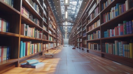 Wall Mural - Bookstore aisle , Natural light bookstore , Photorealistic bookstore , High-detail bookstore