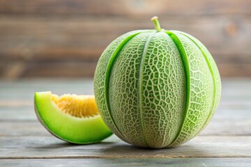 Wall Mural - A succulent Homey dew Melon is perfectly captured in this stock photo showcasing its vibrant green rind and juicy flesh, Homey dew melon, fruit, white background, hydrating, summertime