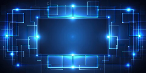 Fototapete - Dark blue abstract background with glowing square geometric lines, technology, futuristic, shiny, modern, abstract, pattern