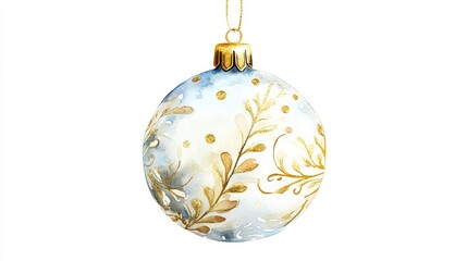 Wall Mural - Watercolor Christmas Ornament with Gold Decoration on White Background