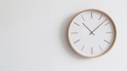 Minimalist clock face hanging on white wall showing seven o'clock