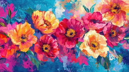 Wall Mural - Vibrant digital acrylic floral artwork ideal for digital printing bringing a splash of color and the essence of nature to any design project