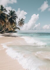 Wall Mural - Photo of a serene beach with clear blue water, soft sand, and a peaceful horizon in the background.