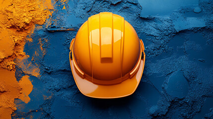 Construction helmet on yellow background with copy space for Labor Day concept and industrial safety