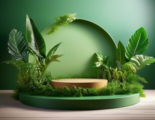 Wall Mural - Living Plant Podium- A podium designed with live plants growing around it or even from within it, symbolizing growth and sustainability, eco-themed events, wellness talks, or green design exhibitions