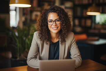 Business woman working on laptop. Female freelancer