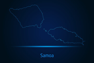 Wall Mural - Abstract High Detailed Glow Blue Map on Dark Background of Map of Samoa symbol for your web site design map logo, app, Travel. Vector illustration eps 10.	
