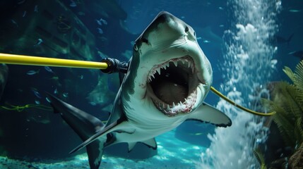 Great white shark swimming in large aquarium tank