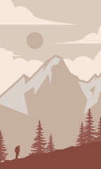 poster of man hike on peak, illustration vector design