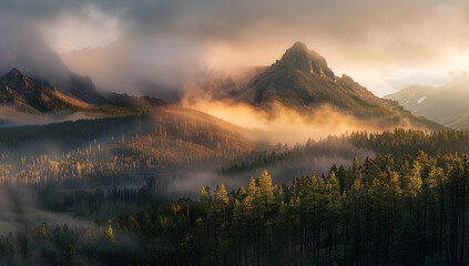 Wall Mural - a panoramic view of a dome mountain bathed in the soft light of morning