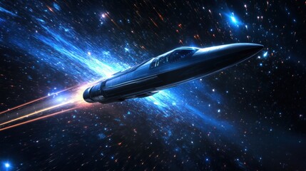 Wall Mural - Futuristic Spacecraft in Deep Space with Glowing Trail of Light