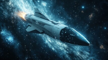 Wall Mural - futuristic ion propulsion spacecraft journeying through intergalactic depths