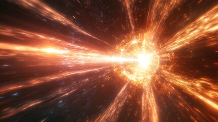 Wall Mural - Futuristic Spacecraft Entering Hyperspace with Brilliant Burst of Light - Concept of Interstellar Travel and Warp Speed