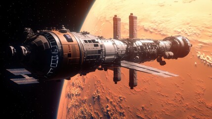 Wall Mural - mission to mars: space station crew preparing for long-duration journey into the red planet