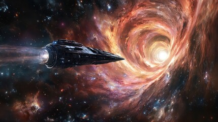 Wall Mural - Interstellar Voyage: Spacecraft Entering a Wormhole for Intergalactic Travel