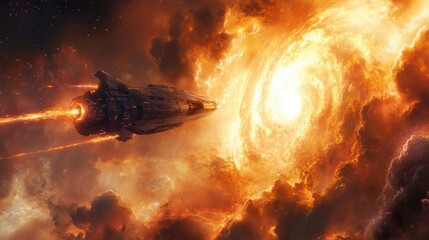 Wall Mural - infrared spectacle: spacecraft descending into glowing clouds of a gas giant