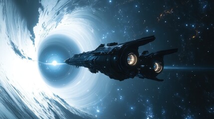 Wall Mural - Futuristic Spacecraft Embarking on Journey into Enigmatic Black Hole