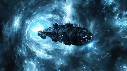 Wall Mural - journey through the wormhole - futuristic spacecraft entering a portal for interstellar travel