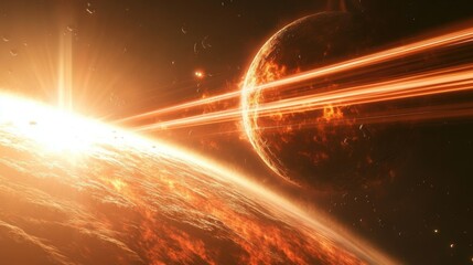 Wall Mural - exploration of the unknown: spacecraft entering orbit around a newly discovered exoplanet
