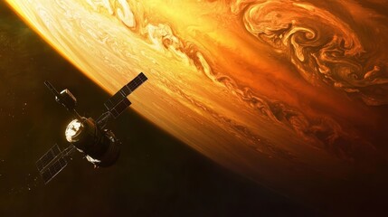 Wall Mural - exploring the enigmatic beauty of a gas giant: spacecraft entering orbit around a vibrant cloud-cove