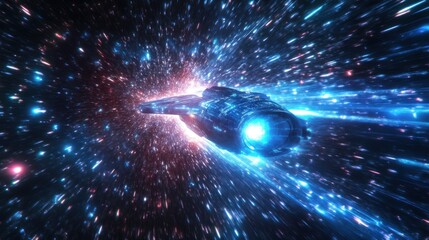 Wall Mural - journey beyond: futuristic spacecraft ascending into hyperspace with blinding light burst