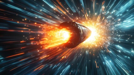 Wall Mural - Into the Unknown: Futuristic Spacecraft Entering Hyperspace with Blinding Light Burst