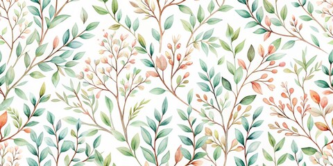 Poster - Watercolor pattern featuring delicate branches, watercolor, seamless, pattern, branches, nature, textured, artistic