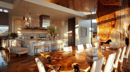 Wall Mural - Modern Dining Room With Large Live Edge Table and Natural Light