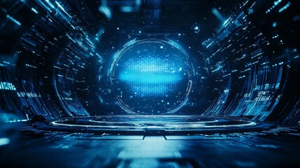 Leinwandbilder - HUD styled round interface elements with neon tech light abstract background.