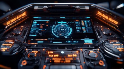 Fototapete - In a computer monitor, graphs and charts are displayed. The scene reflects technology and the analysis of data.