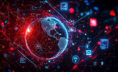 Poster - Sphere, digital hud, metaverse, and global connection