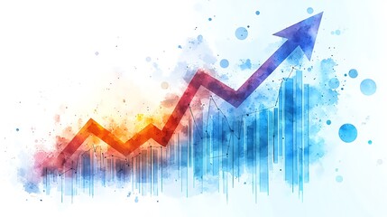 Wall Mural - watercolor abstract growth chart with an upward arrow indicating success