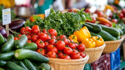 Wall Mural - Farmer s market with vibrant displays of fresh organic produce, farm-to-table shopping, natural food sourcing