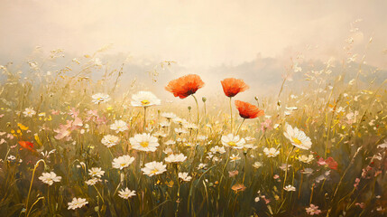 Wall Mural - Poppy Field Painting.