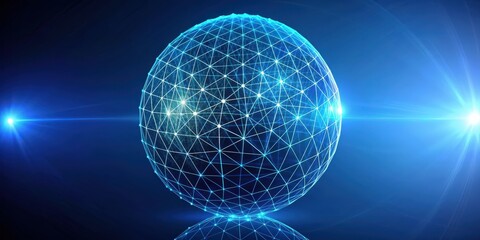 Leinwandbilder - Blue wireframe sphere with modern technology grid elements, rendering, technology, sphere, points, grid, wireframe, modern