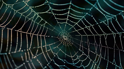 A spider web glistening with dew
