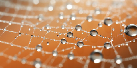Macro shot of a wet spider web with water drops. Abstract natural pattern isolated on a clean white background, close-up.