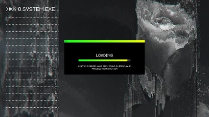 Animation of booting system interface with loading progress window tab on abstract background.