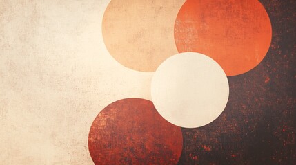 Wall Mural - A vintage-inspired abstract design featuring geometric circles in red, orange, beige, and black with a distressed, grungy texture for a retro aesthetic.