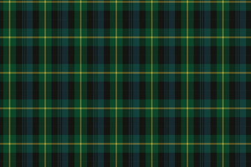 Wall Mural - Plaid pattern with twill weave. Tartan check seamless pattern in black, green, and yellow. Vector illustration geometric background for fabric, paper, clothing, and home decor.