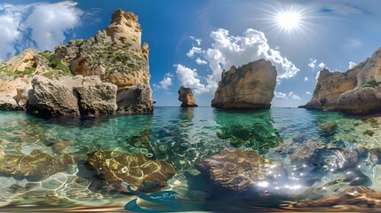 Landscape with Praia do Camilo, famous beach in Algarve, Portugal. 