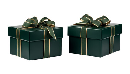 Wall Mural - two dark green gift box isolated on transparent background cutout