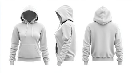 A white hooded sweatshirt with a hoodie on a white background