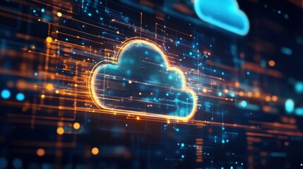 Leinwandbilder - Futuristic digital cloud computing concept with interconnected technology and data visualization, representing online storage and network services.